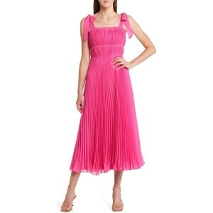 NWT Adelyn Rae Bianca Pink‎ Pleated Midi Dress Size Small Wedding Guest Dress